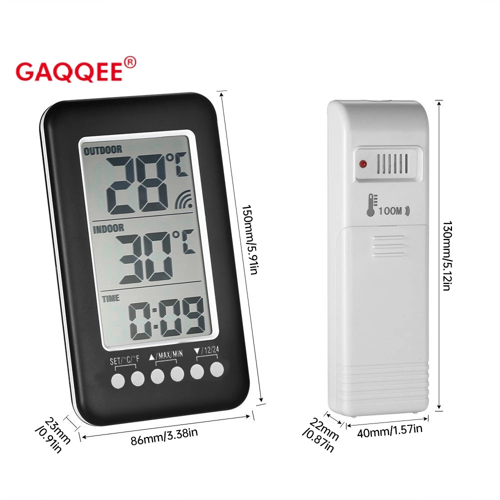 

℃/℉ LCD Digital Thermometer Clock Wireless 0℃~50℃ Indoor/-30℃~70℃ Outdoor Temperature Detect Meter Clock With Transmitter