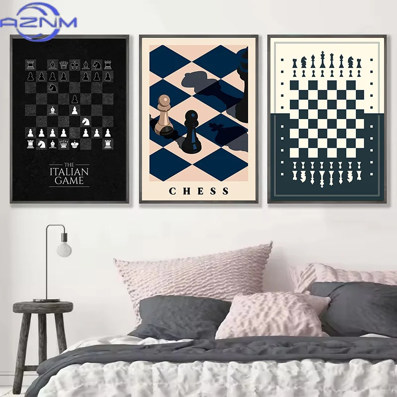 Vintage International Chess Canvas Poster Game Wall Art Picture for Living Room Bedroom Playroom Bar Club Modern Home Decor Gift