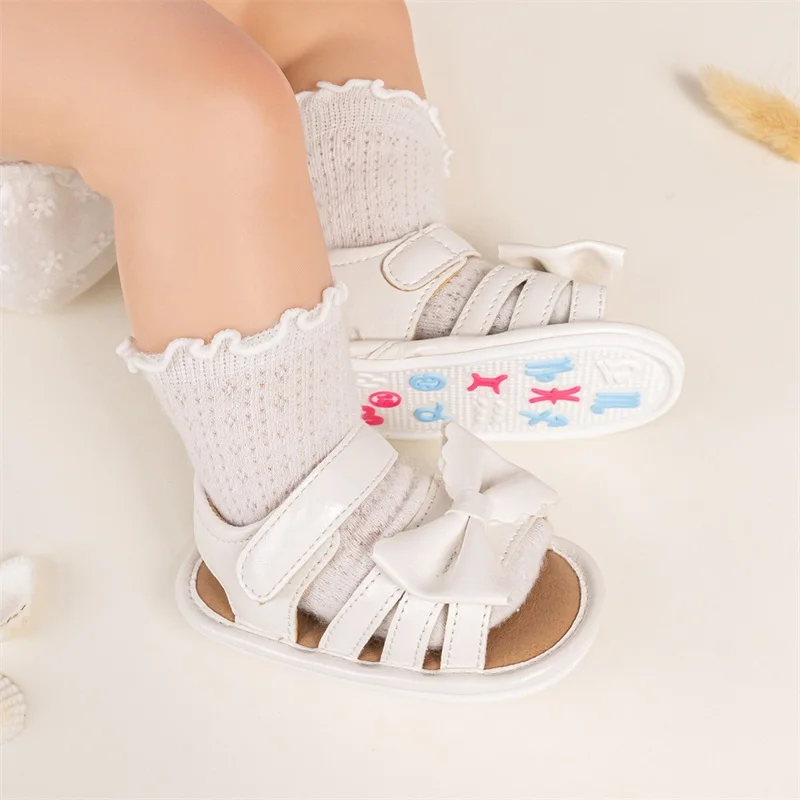 0-18M Baby Girl Sandals Flexible PU Leather Non-slip Bowknot Summer Flats Toddler Shoes for Casual Daily