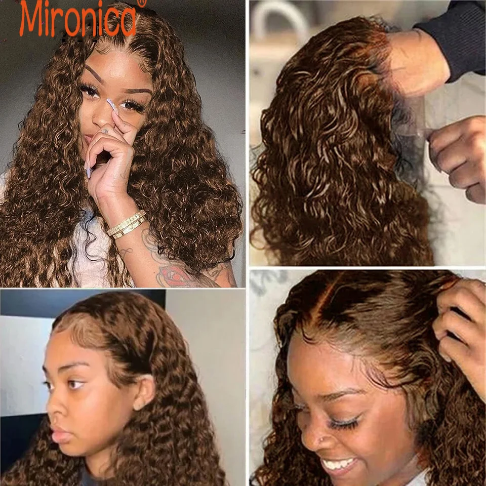 4# Human Hair Bundles Water Curly Human Hair Weave 1 3 4 Bundles  Deal Remy Hair Extension for Black Women Chocolate Brown Color