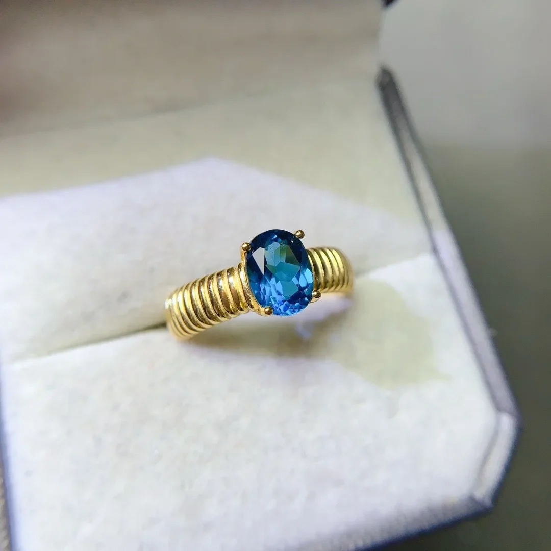 

Gorgeous Exquisite Natural Topaz S925 Sterling Silver Ring Elegant Women Jewelry with Sparkling Beautiful Gemstone