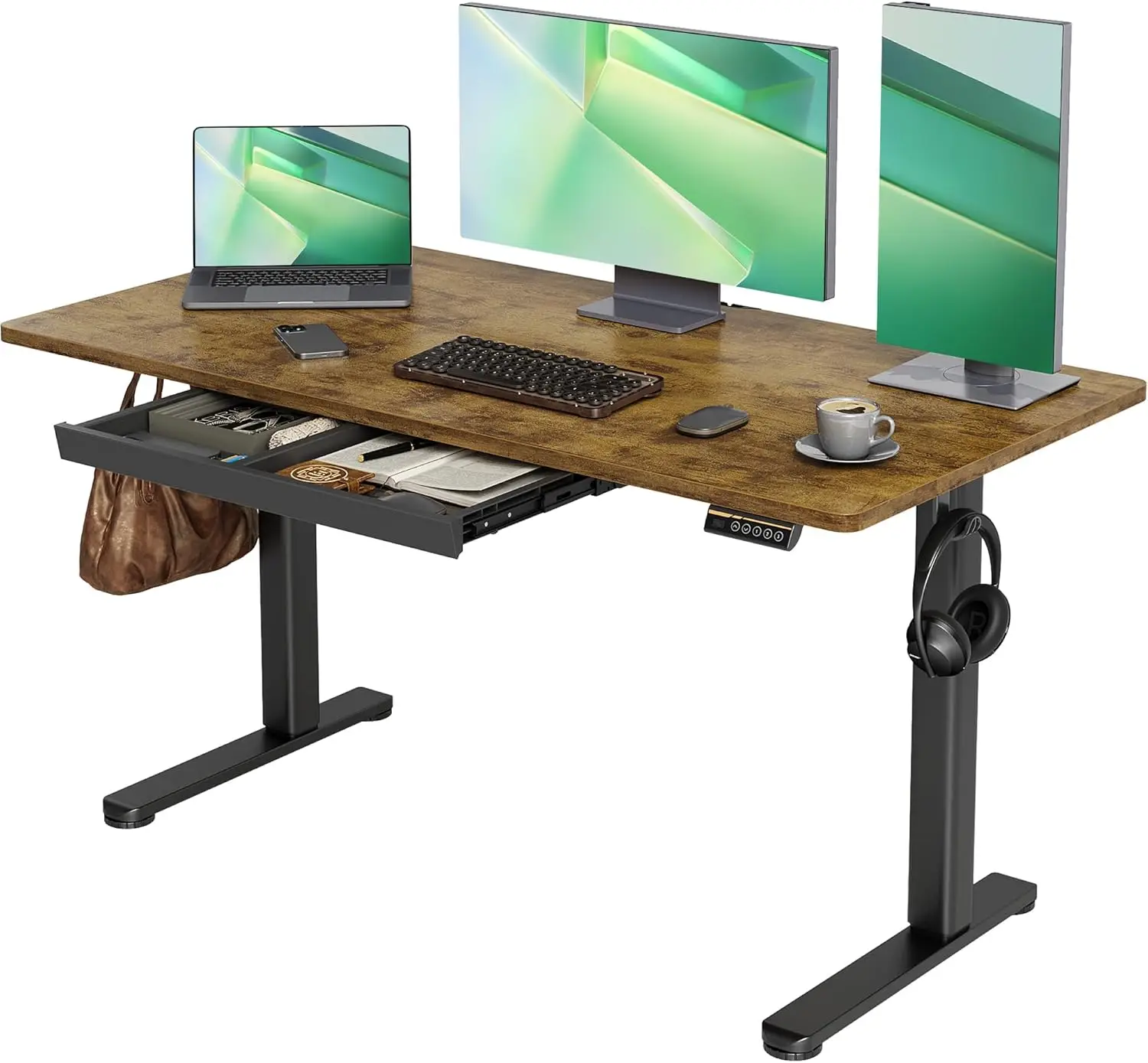 

Standing Desk with Drawers, Stand Up Electric Standing Desk Adjustable Height, Sit Stand Desk Computer Workstation 55 Inch