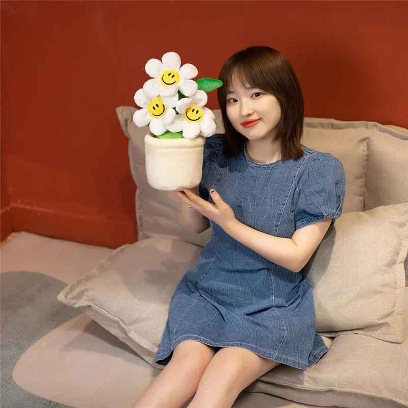 30cm Sunflower Flowerpot Plush Home Decor Photo Prop Stuffed Soft Plant Colorful Smiling Flower Funny Gift For Kids Friends
