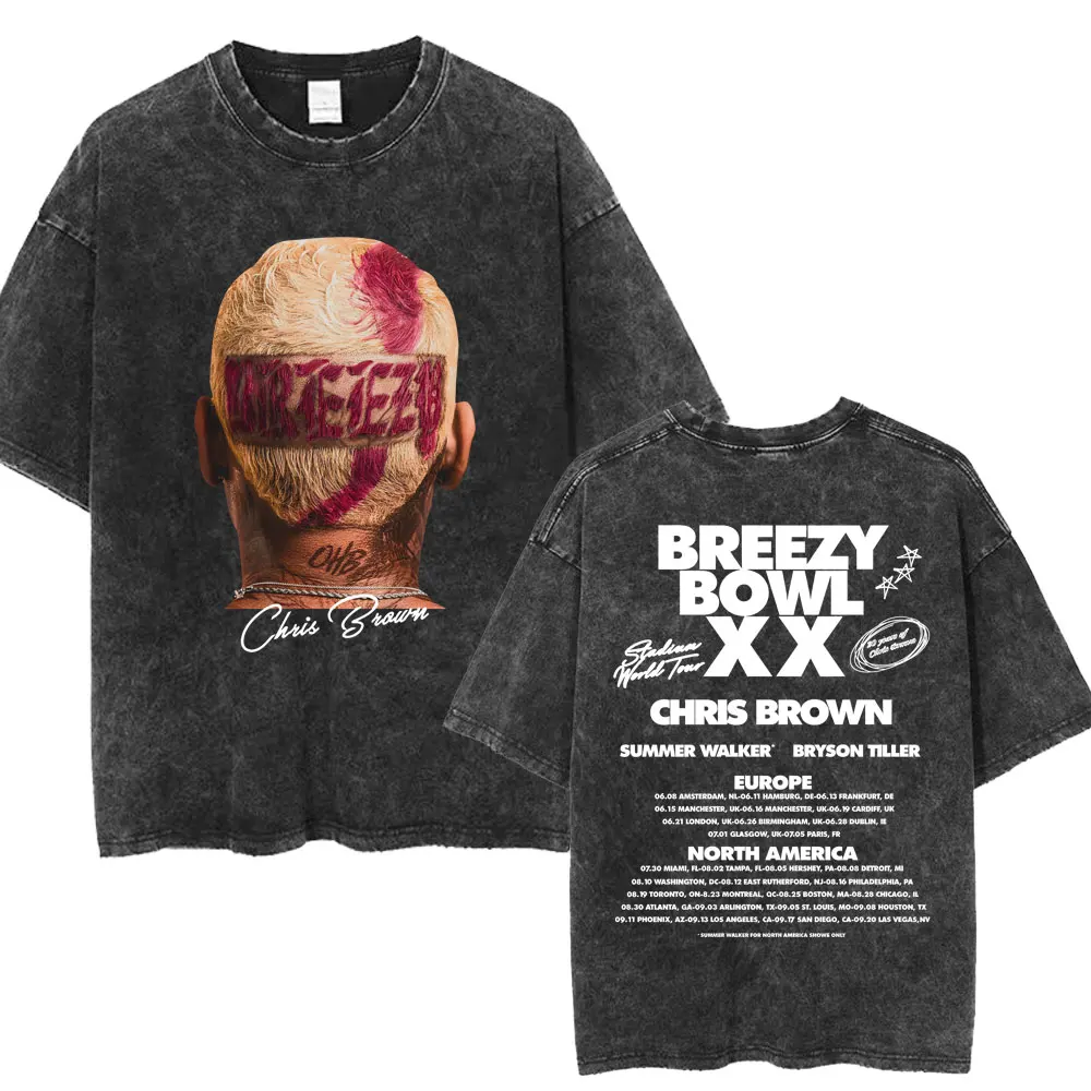 ウォッシュド・クリス・ブラウン ミュージックアルバムカバープリントTシャツ ブリージーボウルXXツアー2025 グッズTシャツ メンズ レディース ヒップホップ 高品質Tシャツ