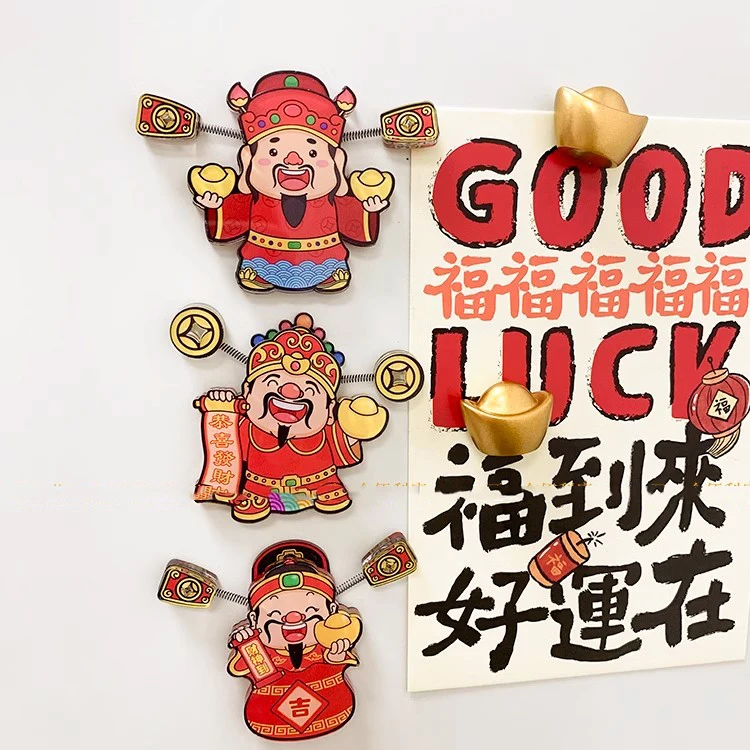 Fridge Magnet 3D God Cartoon Soft Magnetic Kitchen Fridge Decal Chinese New Year Message Board Refrigerator Stickers Home Decor