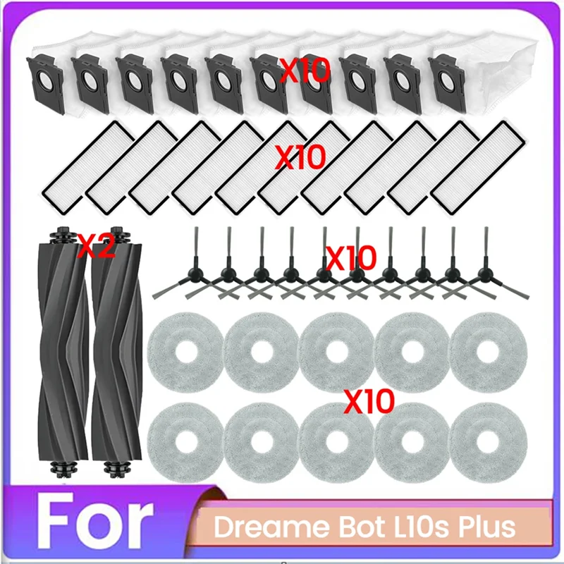 

ABVT-For Dreame Bot L10s Plus Robot Vacuum Cleaner Brush Dust Bag Filter And Mop Cloth Replacement Spare Part Accessories Access