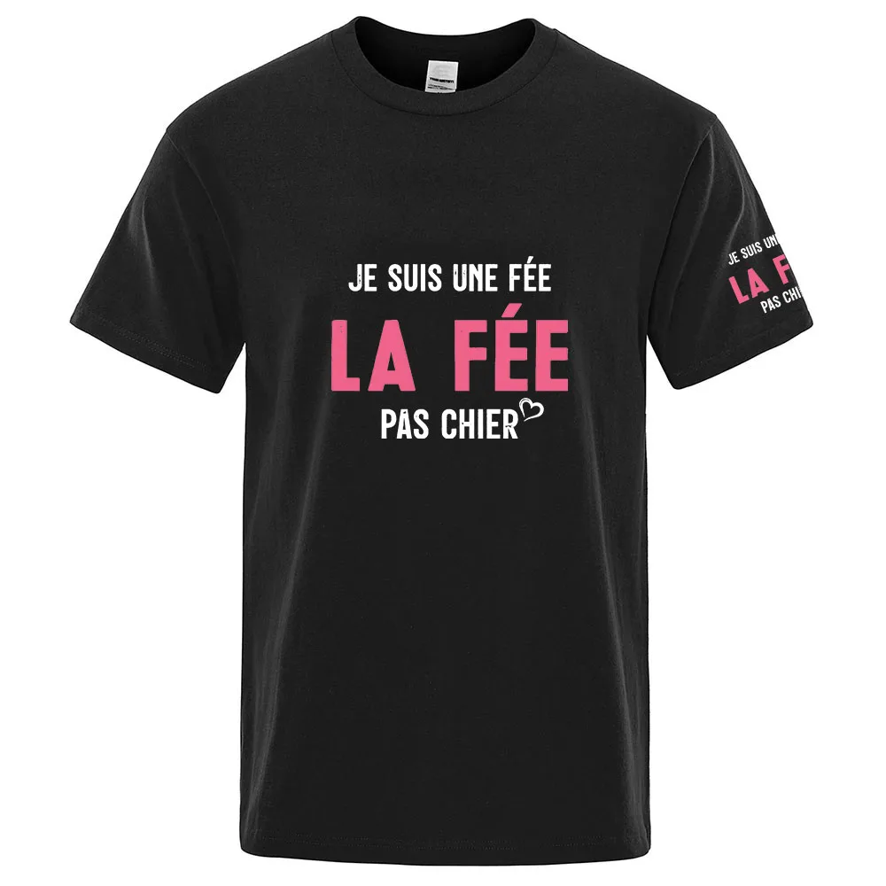 Je Suis Une Fée 2025 Men's Summer New Ordinary Short-sleeved Shirt France Funny Letter Breathable Solid-color Casual Top