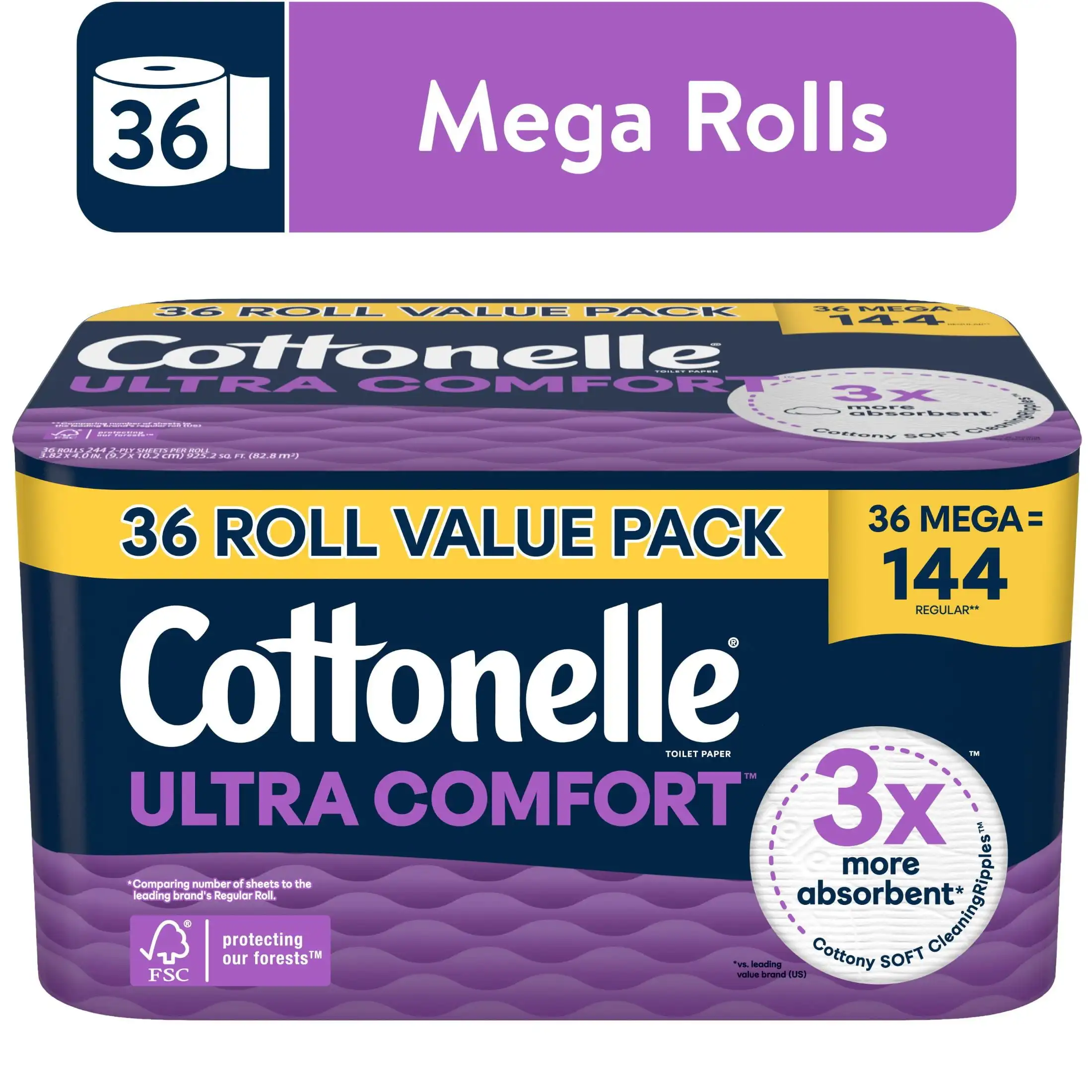 

Ultra Comfort Toilet Paper, Soft Toilet Tissue, 36 Mega Rolls