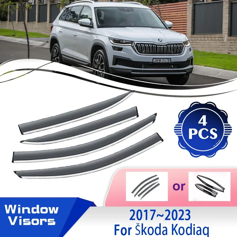 

Car Window Visors For Škoda Kodiaq 2017~2023 Waterproof Rain Shelters Wind Rain Visors Rainproof Sun Deflectors Auto Accessories