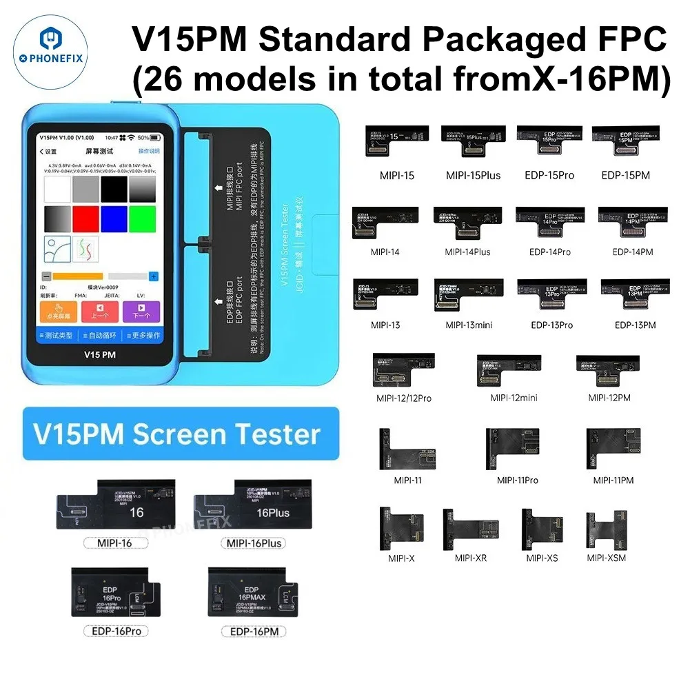 JCID V15PM Screen Tester for iPhone X-17PROMAX MIPI EDP Screen Huawei Samsung Xiaomi OPPO Android Screen Funciton Testing Repair
