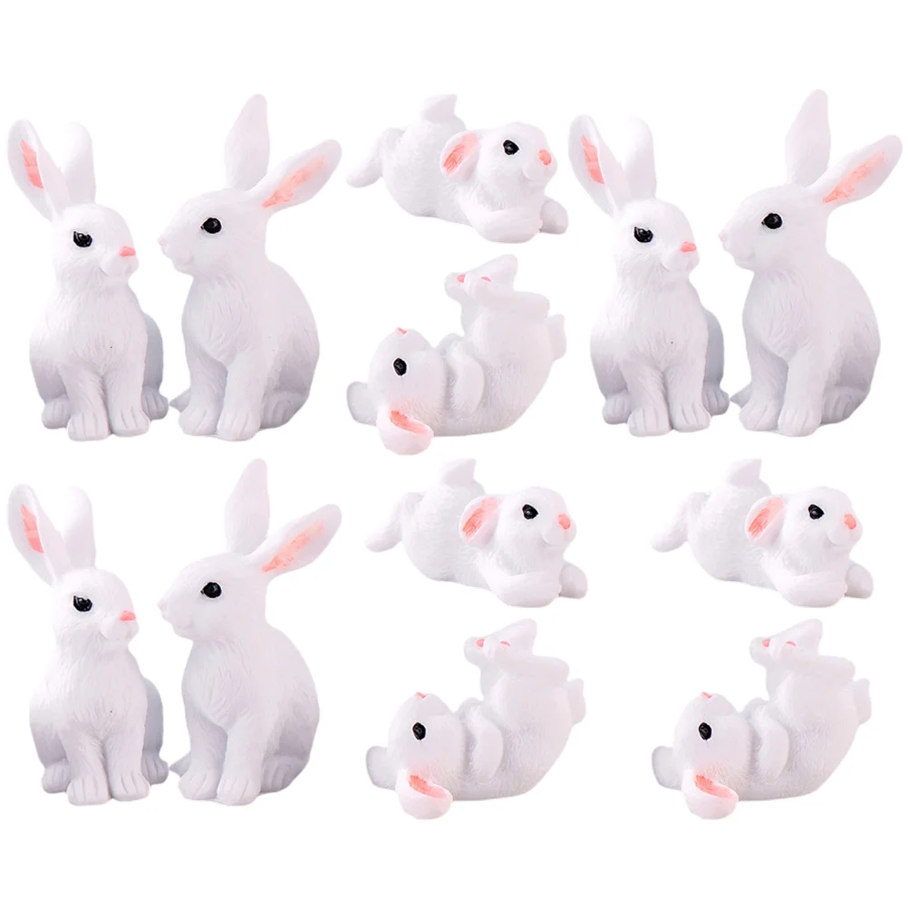 12 Pcs Rabbit Parent-child Toys Nursery Wall Decal Resin Pets Micro Landscape Ornament