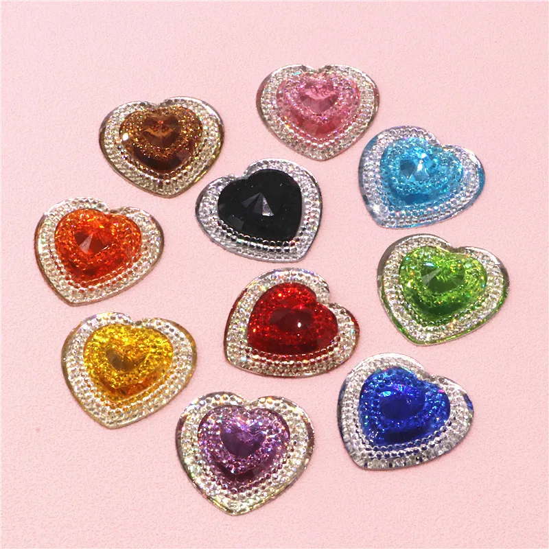 10PCS 30mm Mix Colors Cute Resin Bling Rhinestone Heart Flatback Cabochon DIY Jewelry/Craft Decoration