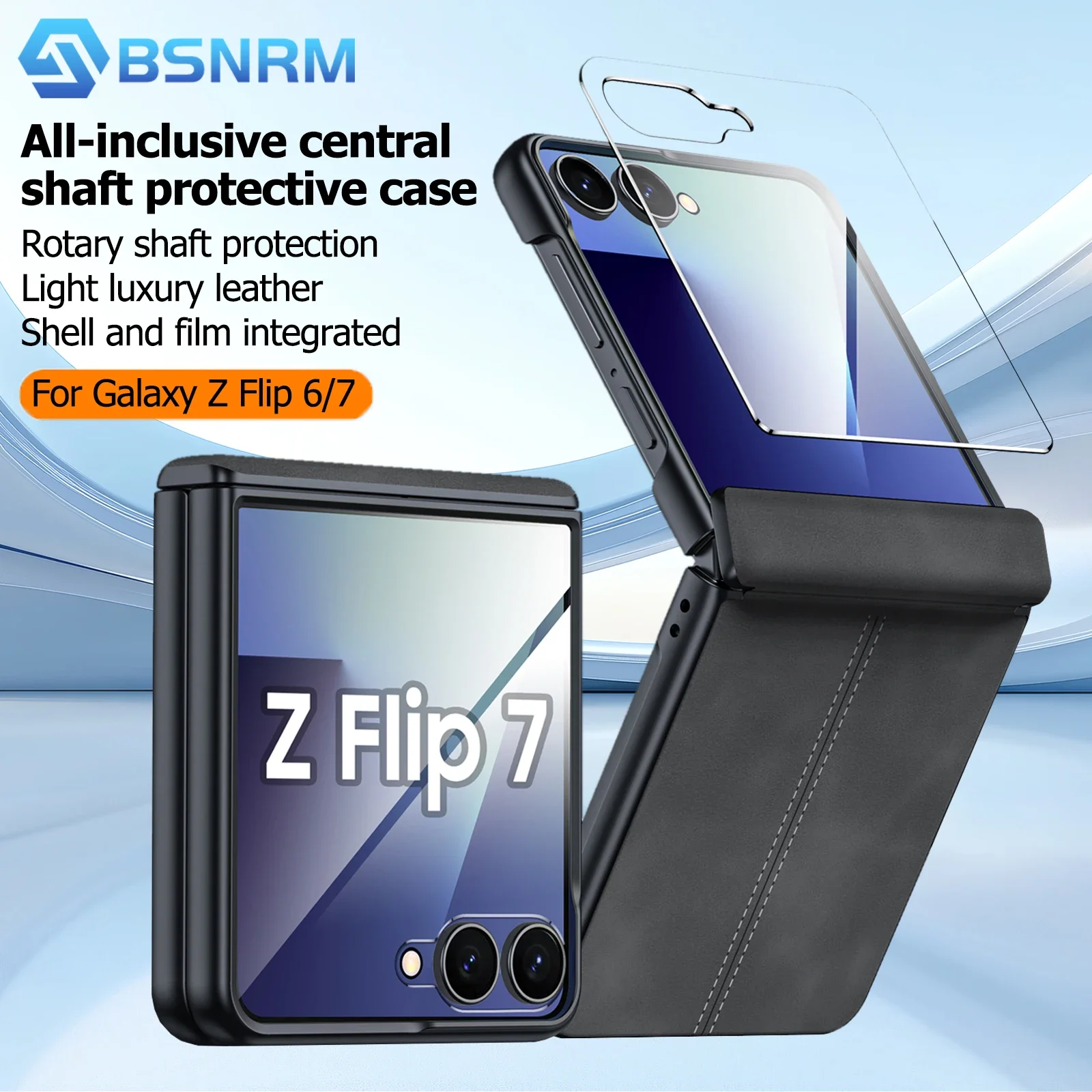 

for Galaxy Z Flip 6/7/7FE Case Built-in Screen Protector,Hinge Protection,Ultra Thin PU Leather Matte PC Phone Case-Black
