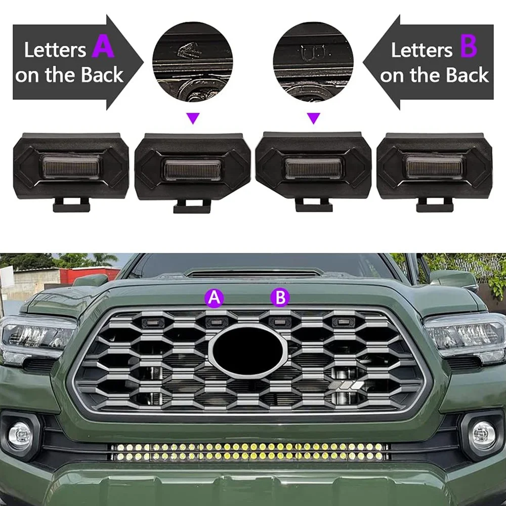 Luzes LED Front Grill para Toyota Tacoma Raptor TRD, esporte Off Road, lâmpada de grelha externa, luz branca, 2020, 2021, 4pcs