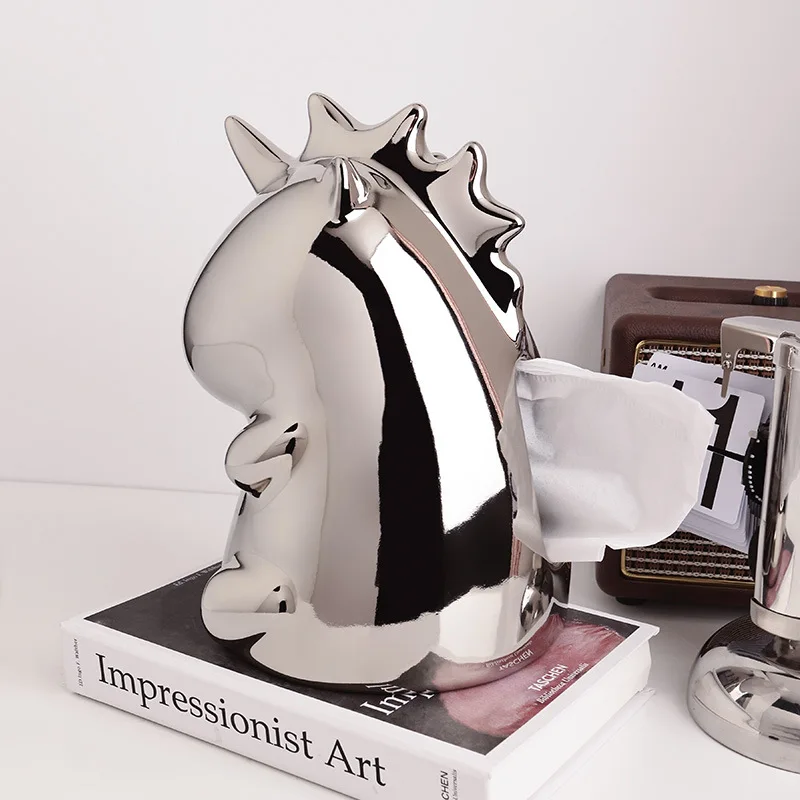 Creative INS Unicorn Ceramic Tissue Box Light Luxury Home Living Room Decoration Drawout Paper Box