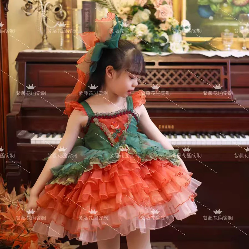 Summer Lolita Ball Gown Girls Kids Sets Princess Elegance Cute Layed Dress Birthday Party Childrens Gauze Clothing Sundress