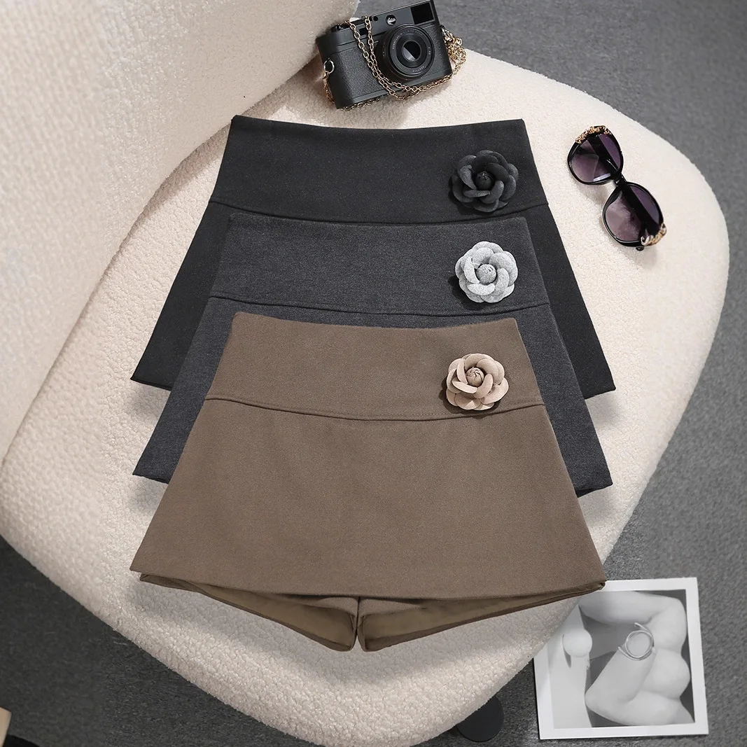 

Женская юбка с 3d цветком 2026, модная антилегкая твидовая юбка с высокой талией и разрезом