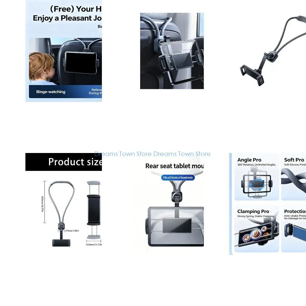 HX6A Easy Installs Car Headrest Mount Holder For 7-12inch Tablets With Rotatable Arm