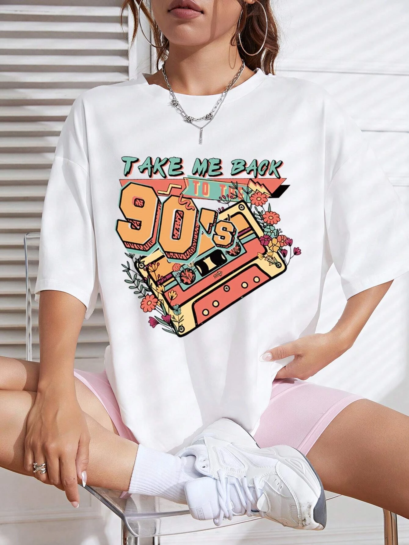 Camiseta estampada Take Me Back To The 90, camiseta Vintage lavable a máquina para mujer, moda urbana, diseño superior suave, estilo clásico