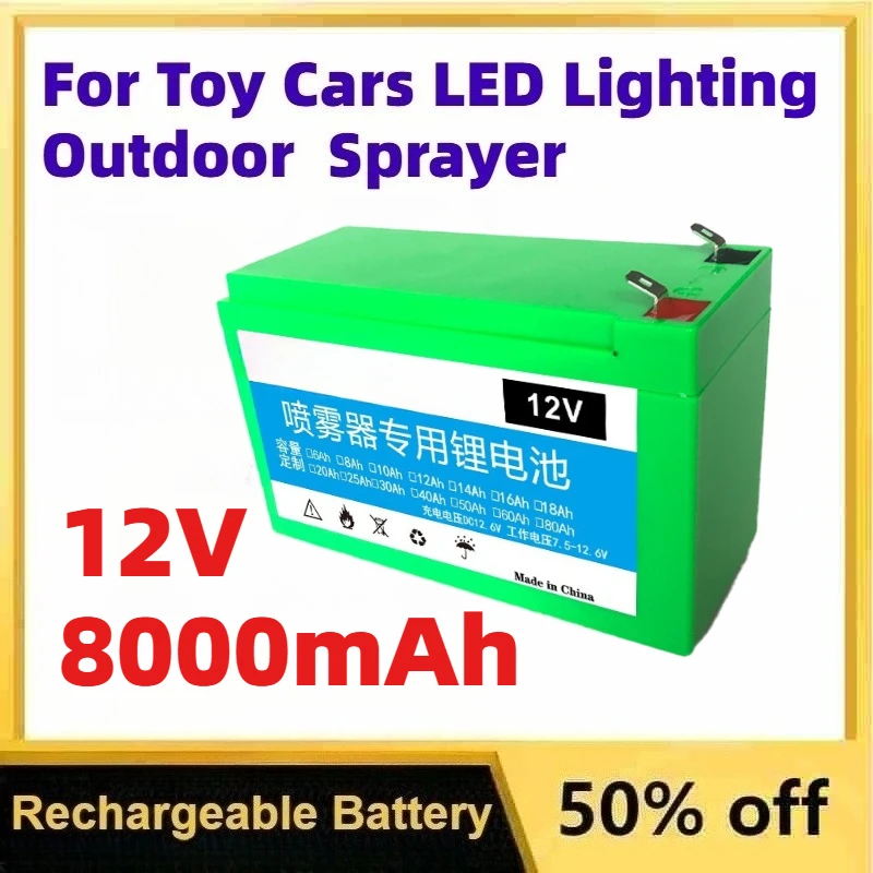 

New 12V 8000mAh Rechargeable Lithium Battery Pack for Toy Cars LED Lighting Outdoor and Sprayer Replaceable Battery