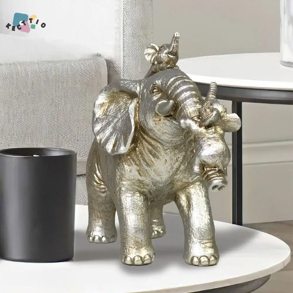 

Exquisite Cute Lucky Elephant Figurine Realistic Handmade Animal Statue Resin Crafts Elephant Desktop Ornament Birthday Gift