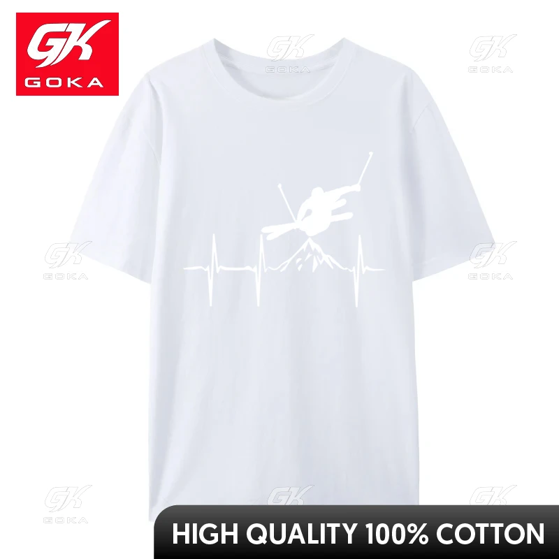 Ski Skiing Skier Heartbeat Cotton Man Shift Happens Funny Mountain Biking Tshirts Casual Tops T Shirt 2024 Popular T Shirt