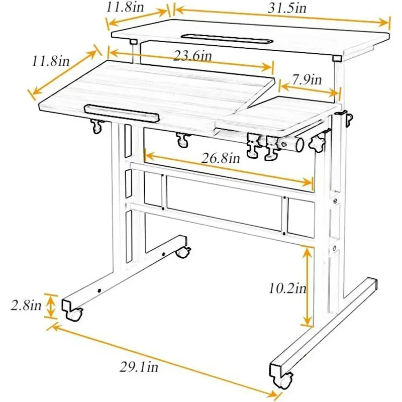 مكتب قائم متنقل، مكتب قائم محمول، محول مكتب قائم صغير قابل للتعديل مع محطة عمل مكتب منزلي بعجلات