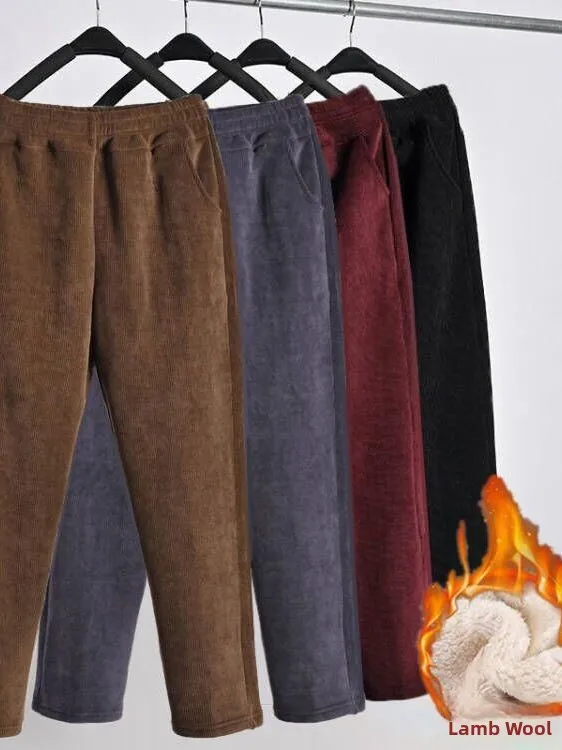 

Вельветовые повседневные шаровары с высокой талией на подкладке, прямые женские брюки, осень-зима, Новое поступление, теплая, удобная