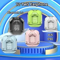 T2 Wireless Mini Earbuds LED Power Digital Display TWS Headset Stereo Sound Bluetooth-compatible 5.3 for IPhone Xiaomi Oppo