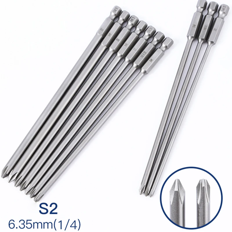 

10pc Magnetic Phillips Electric Screwdriver Bit 150mm 1/4' Hex Shank S2 Alloy Steel Cross Head Screwdriver Bit Power Driver Tool