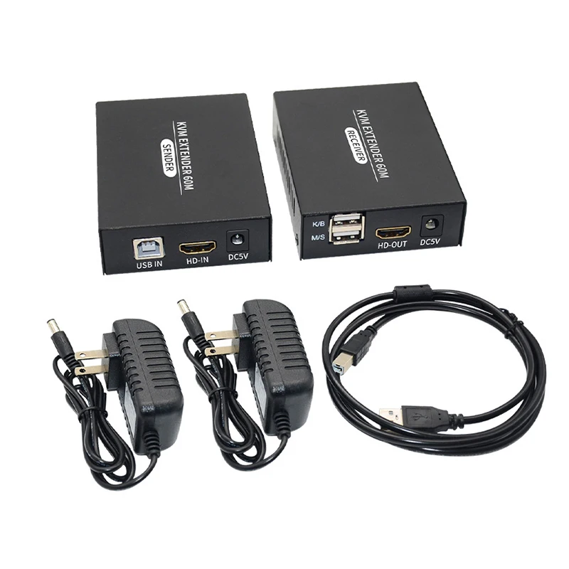 1 Pair KVM Extender 60M Over Cat6/5E Ethernet Lan Cable 1080P USB KVM HDMI-Compatible Video Converter For PS4 HDTV Monitor