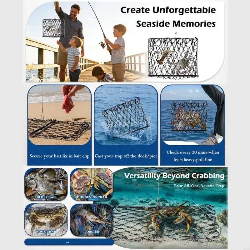 

Foldable Crabs Trap Crabbing Net Square Castable Crabs Trap Fish Net Fishing Accessories for Quick Catches and Easy Storage