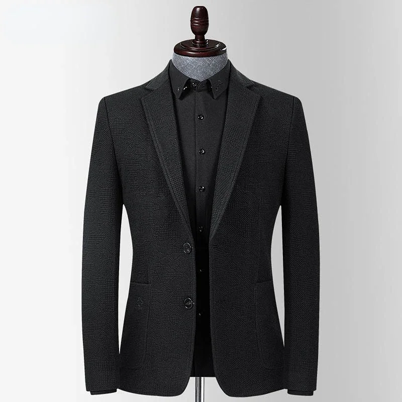 

New 2023 Autumn Winter Jacquard Weave Blazer Jacket Slim Fit Outwear Smart Casual High Quality Young Men Suit