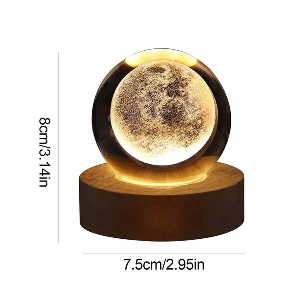 3D Moon Crystal Ball Table Lamp USB Glowing Planet Galaxy Night Light Astronaut Saturn Projector Atmosphere Lamp Desk Decor Gift