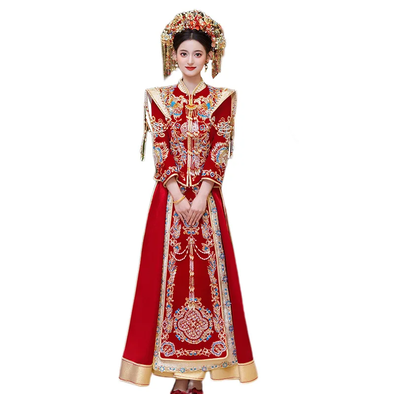 فستان Xiuhe المخملي 2025 فستان الزفاف الصيني الجديد Xiuhe فستان الزفاف حجم كبير الراقية تشيباو #5