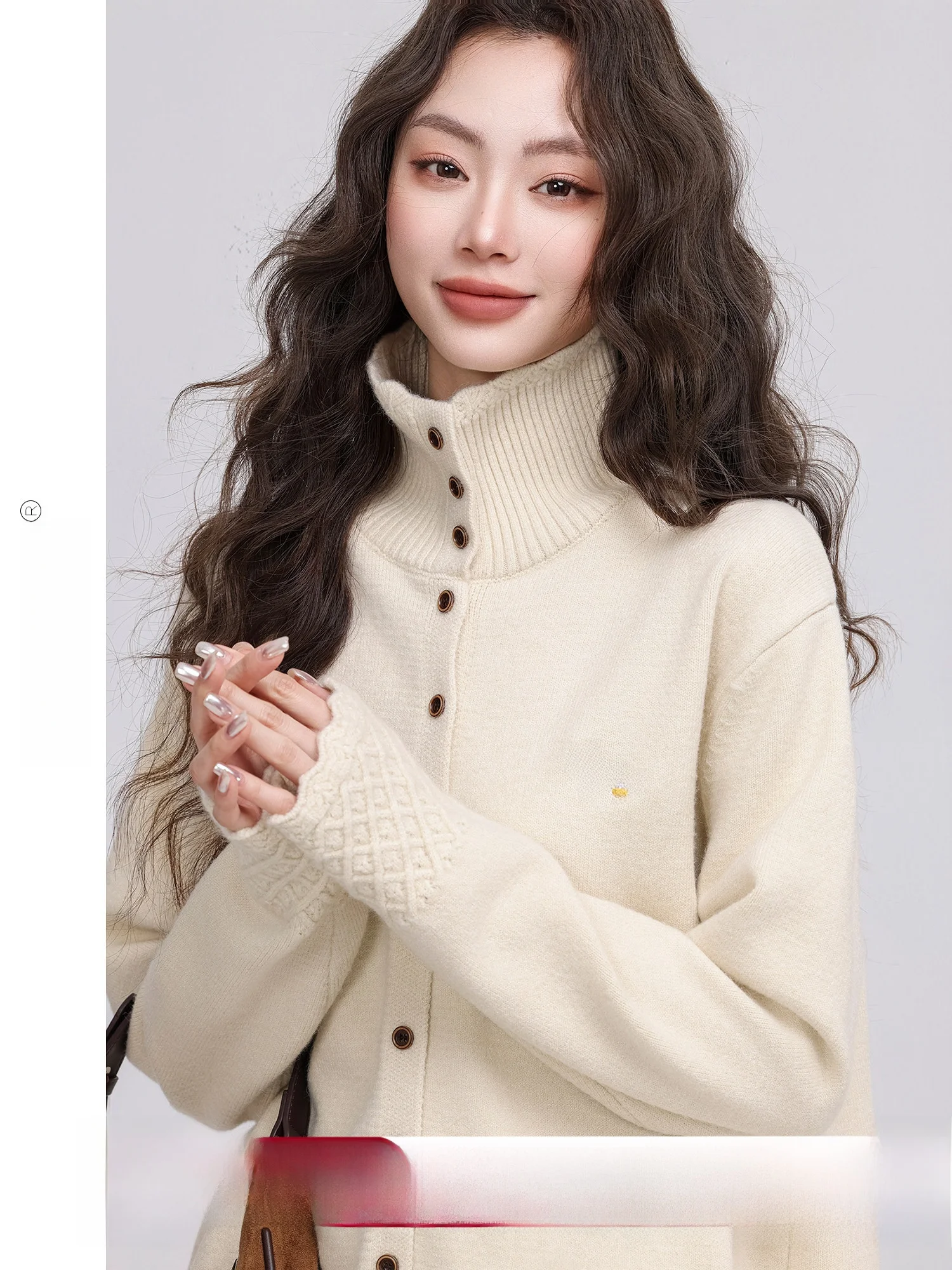 

Женский уютный свитер с высоким воротником и вышивкой, зимний кардиган на пуговицах, мягкий, из полиэфирного волокна, в стиле ретро, свободного кроя, теплый топ