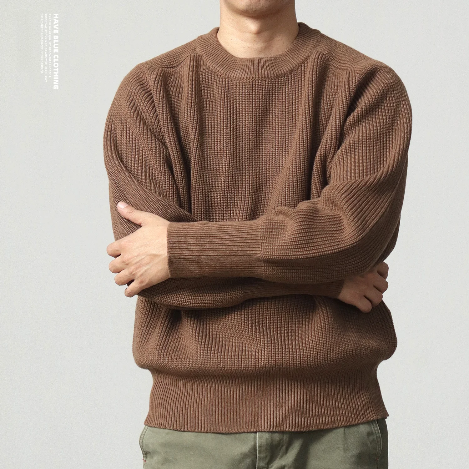 

Винтажный мужской вязаный свитер с вставками на плечах, из тонкой шерсти, повседневный, свободного кроя, с круглым вырезом, осенне-зимний, в американском стиле