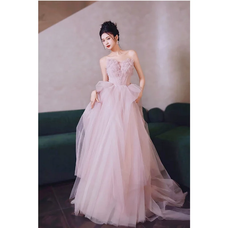 

FARCENT Tube Top Petals Light Luxury Minority Bridal Toast Dress Morning Gowns Marriage Engagement Trailing Wedding Dress