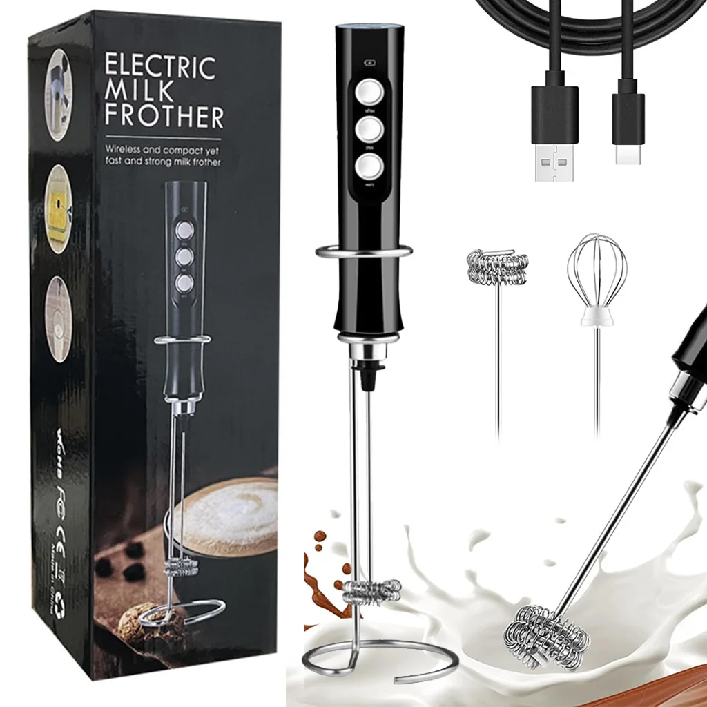 Electric egg beater, milk frother, 3-speed speed regulation, household handheld mixer, rechargeable milk beater with bracket