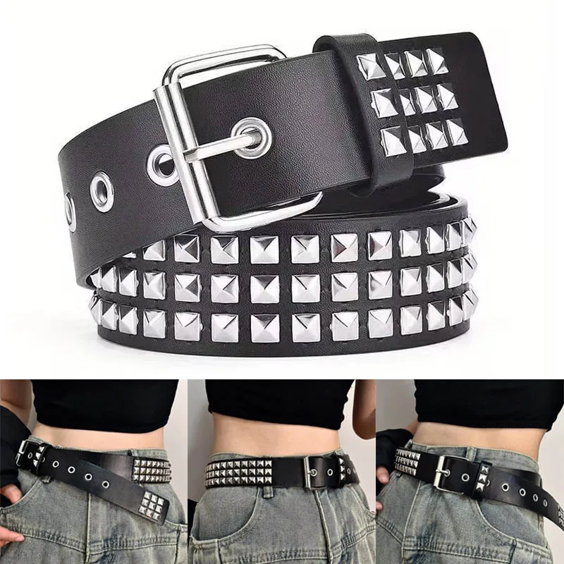 1-10PCS New Y2K Punk Hardware Metal Pyramid Belt Square Bead Rivet Designer Jeans Waist Accessory for Men Women