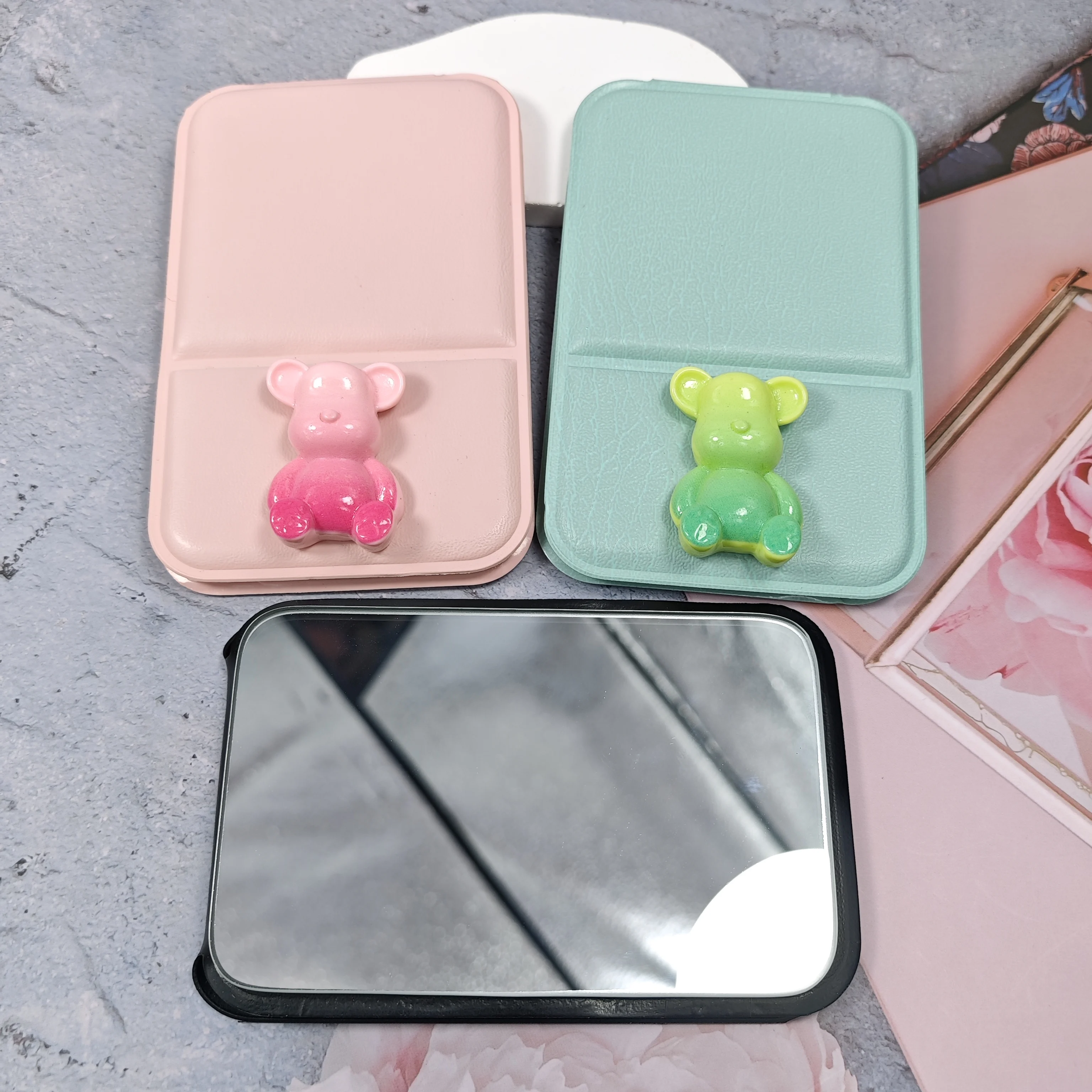 The Gradient Bear Makeup Mirror Is A Portable, Foldable, Handheld Desktop, And Freestanding Mini Mirror