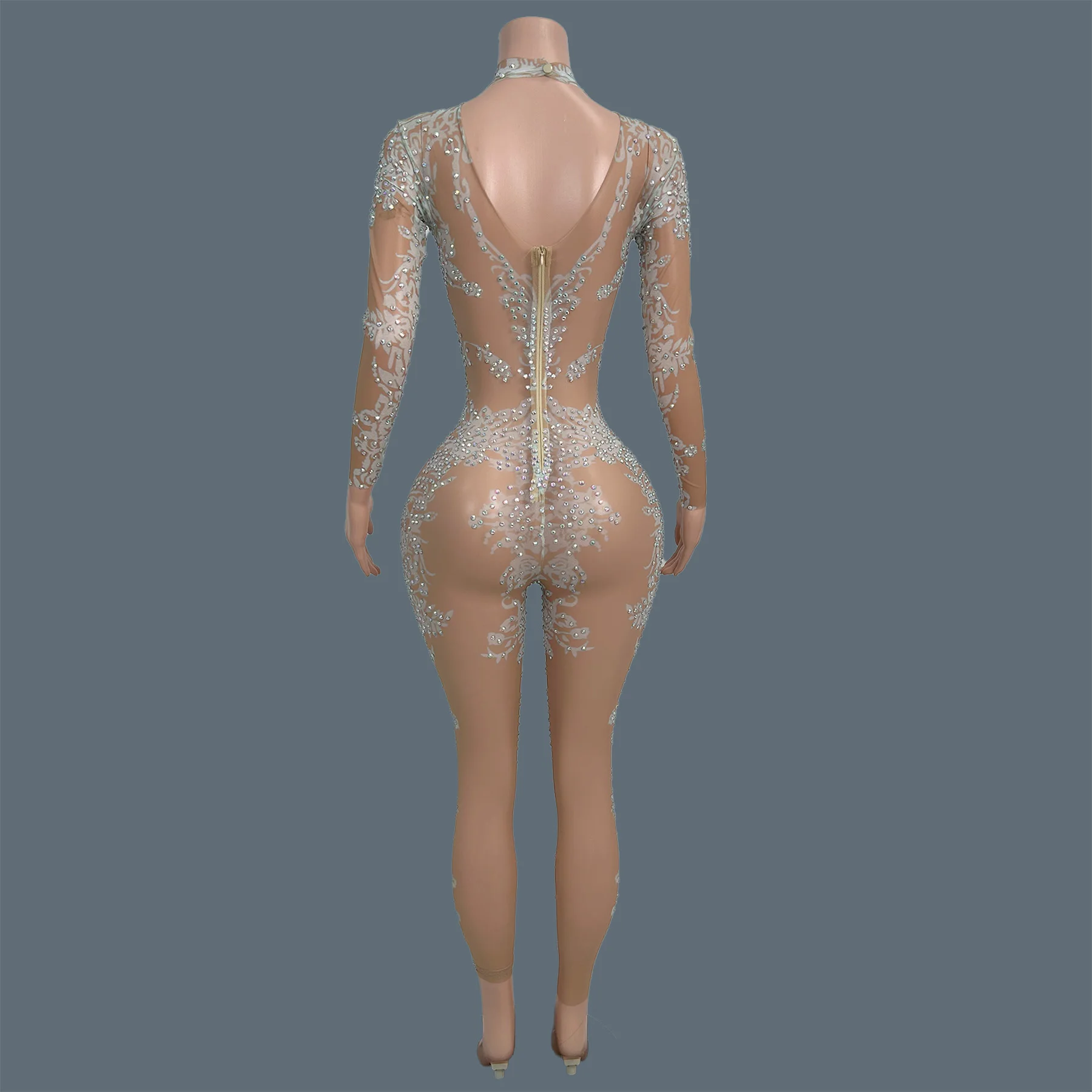 Glamorous Elastic Sparkly Crystals Tight Fitting Jumpsuit Night Party Drag Queen Performer Wear Festival Dance Sexy Outfit Putao