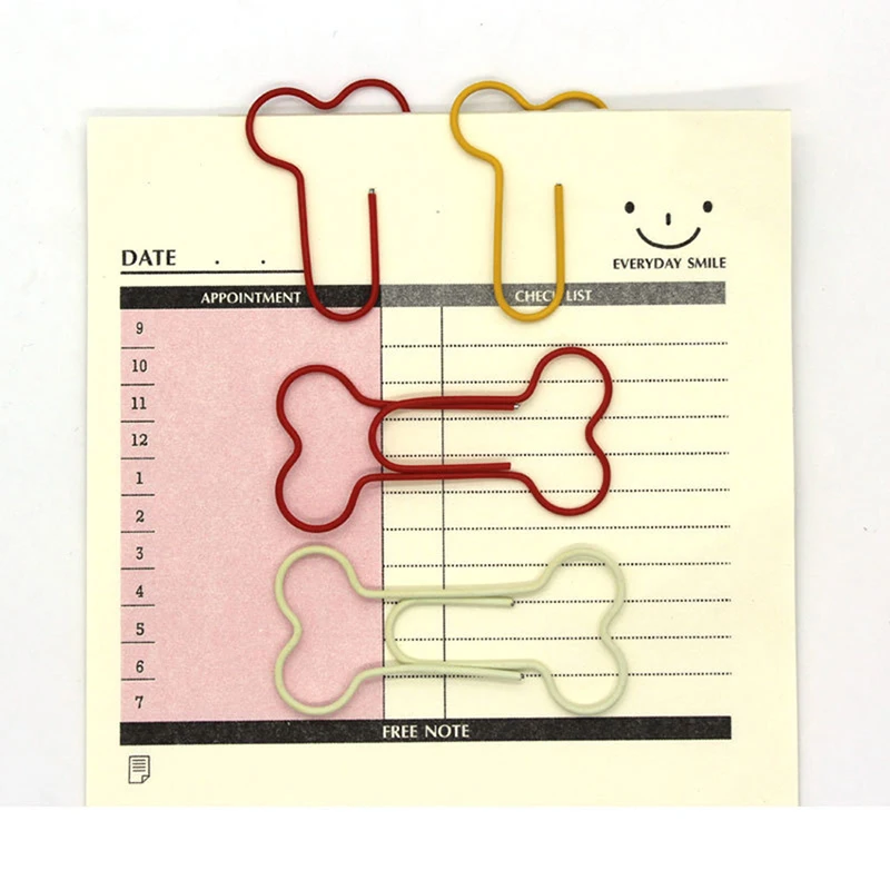 24pcs/lot Cute Funny Dog Bone Shaped Paper Clips Hollow Out Metal Binder Clips Notes Clamps Bookmarks Kawaii Stationery