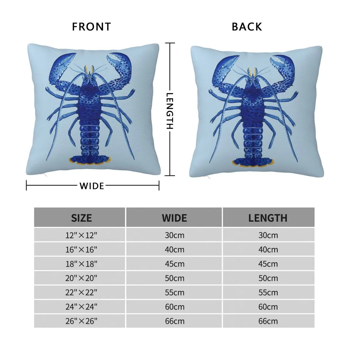 Blue Lobster Sea Creature Square Pillowcase Polyester Linen Velvet Pattern Zip Decorative Room Cushion Cover Wholesale