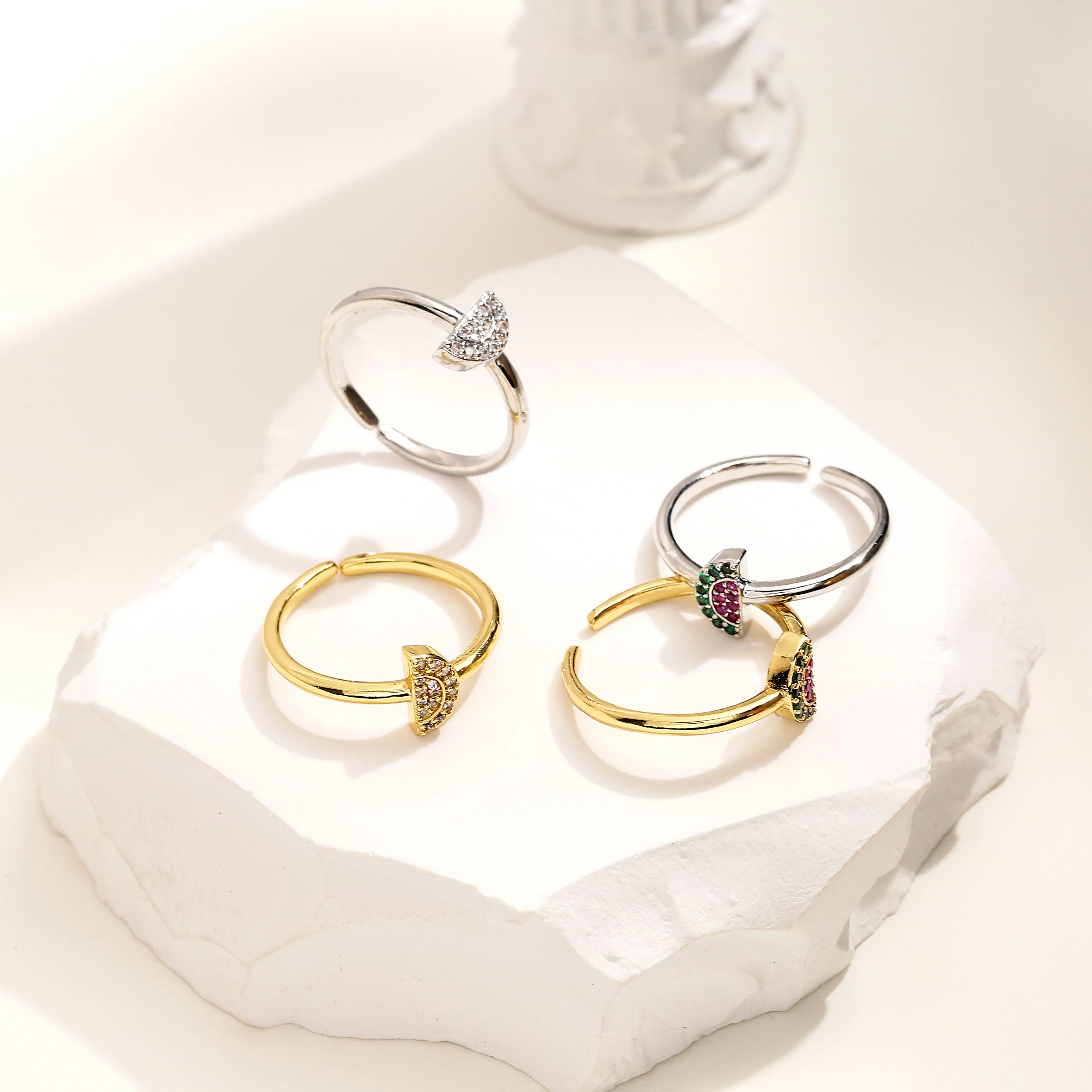 HECHENG,Cute Fruit Watermelon Ring ,Gold Color 5A Cubic Zirconia Women Fashion Party Jewelry,
