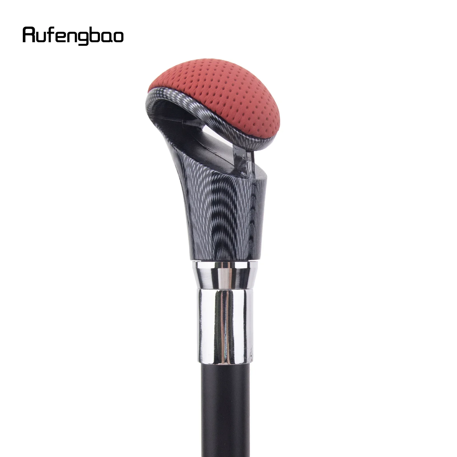 Red Black Leather Silver Walking Cane Fashion Decorative  Stick Elegant Cosplay Cane Crosier 94cm  Performance Stage Cane