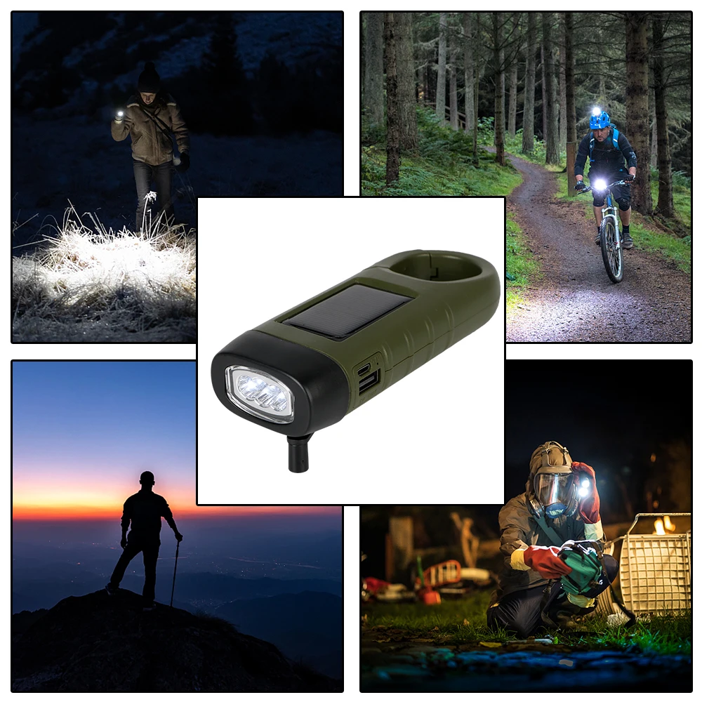 Rechargeable LED Flashlight Survival Gear For Fishing Boating Hiking Power Bank Emergency Hand Crank Dynamo Solar Flashlight