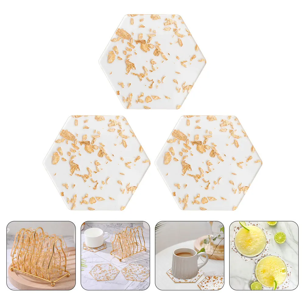 

3pcs Hexagon Coasters Acrylic Cup Mats Nordic Style Heat-Insulation Drink Coasters For Coffee Tea Wine Non-Slip Tabletop