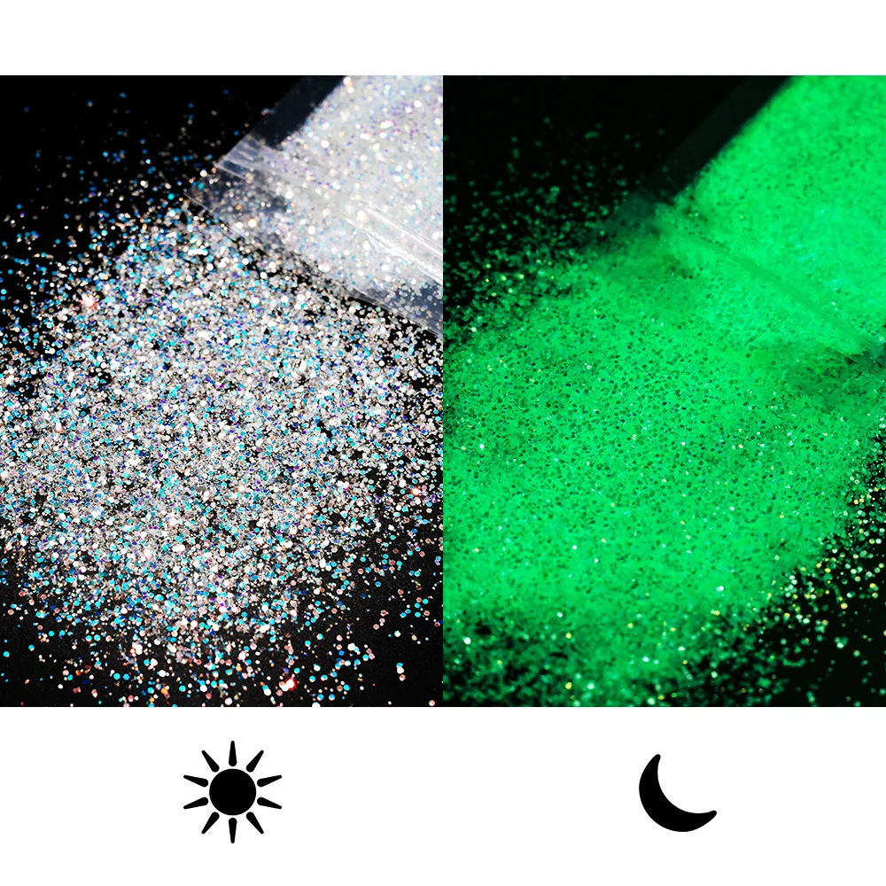10g/Bag Fluorescent Powder Luminous Nail Glitter Glow In Dark Phosphor Neon Dust Long-Lasting Luminous Chrome Pigment for Nails
