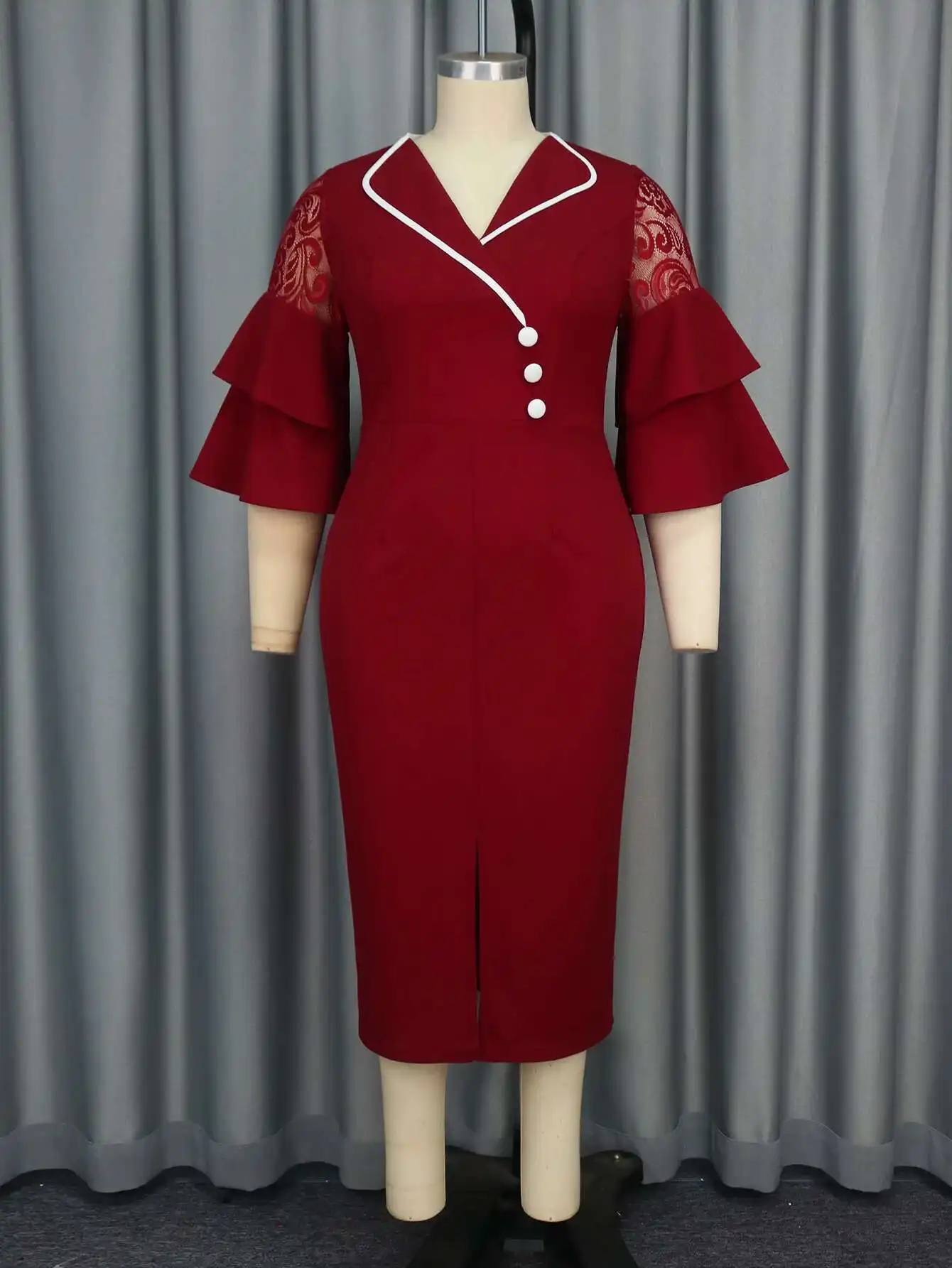 050131 Modna Sukienka Bodycon z Kołnierzykiem, Blokami Kolorów i Dzwony, Plus Size, Sukienka na Imprezę, Bankiet, Szata, Vestido, Damska Sukienka na Imprezę